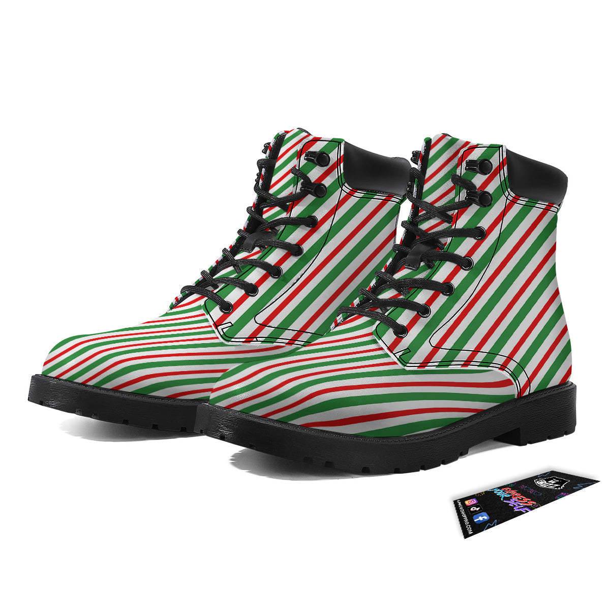 Candy Cane Stripes Christmas Print Boots-grizzshop