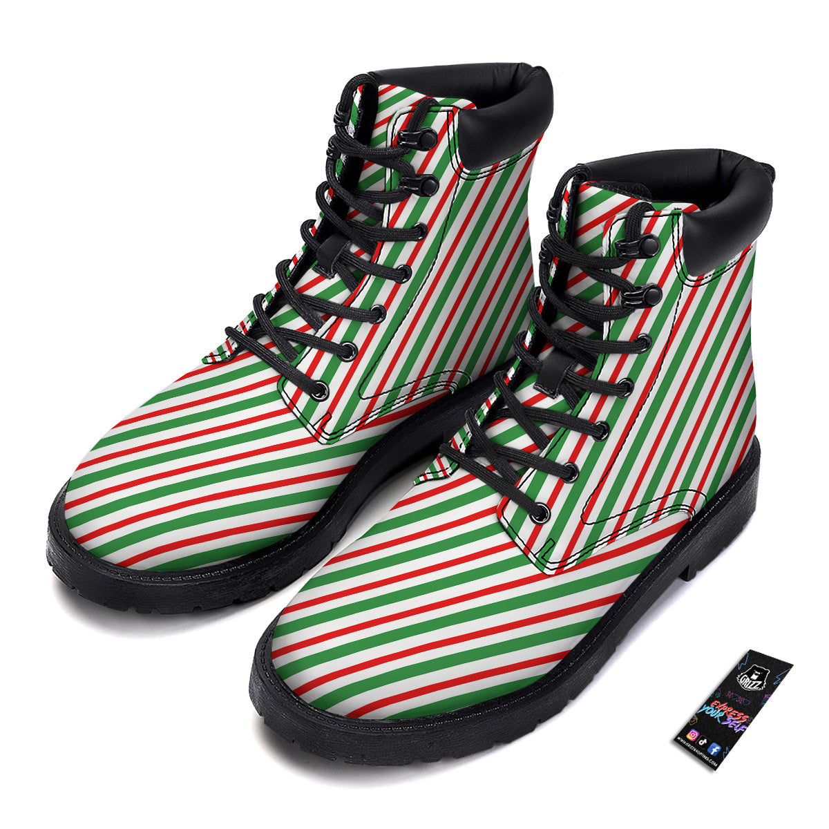 Candy Cane Stripes Christmas Print Boots-grizzshop