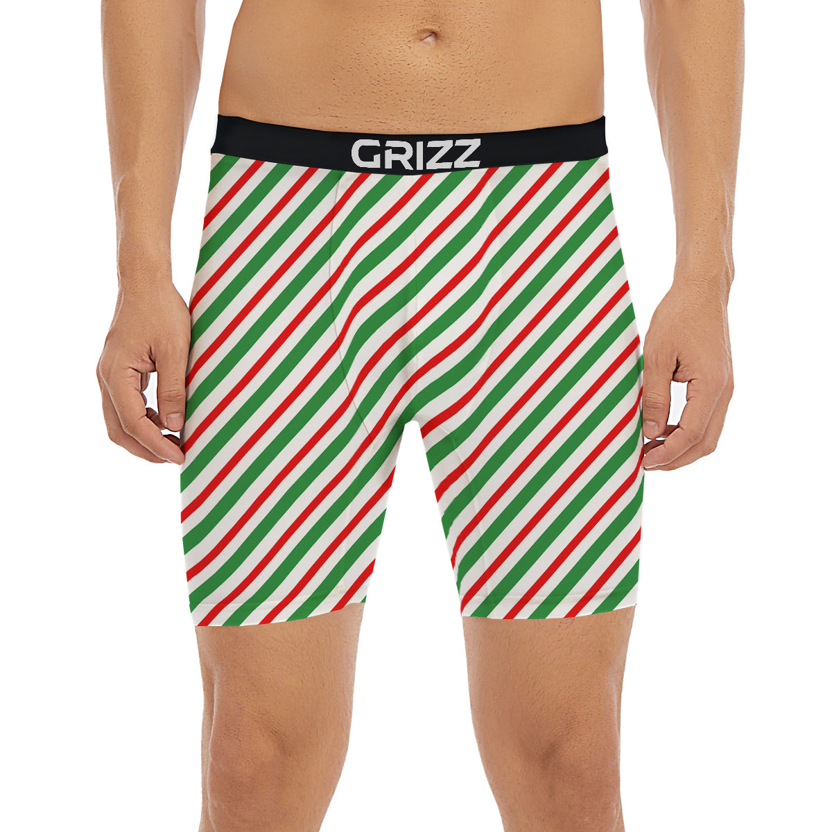 Candy Cane Stripes Christmas Print Boxer Briefs-grizzshop
