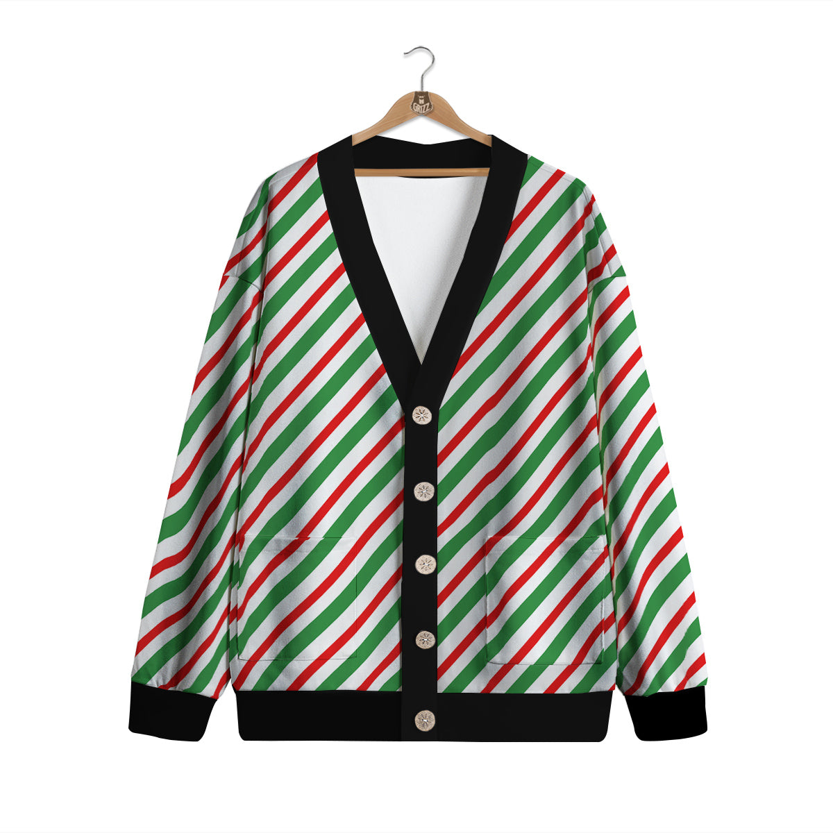 Candy Cane Stripes Christmas Print Cardigan-grizzshop