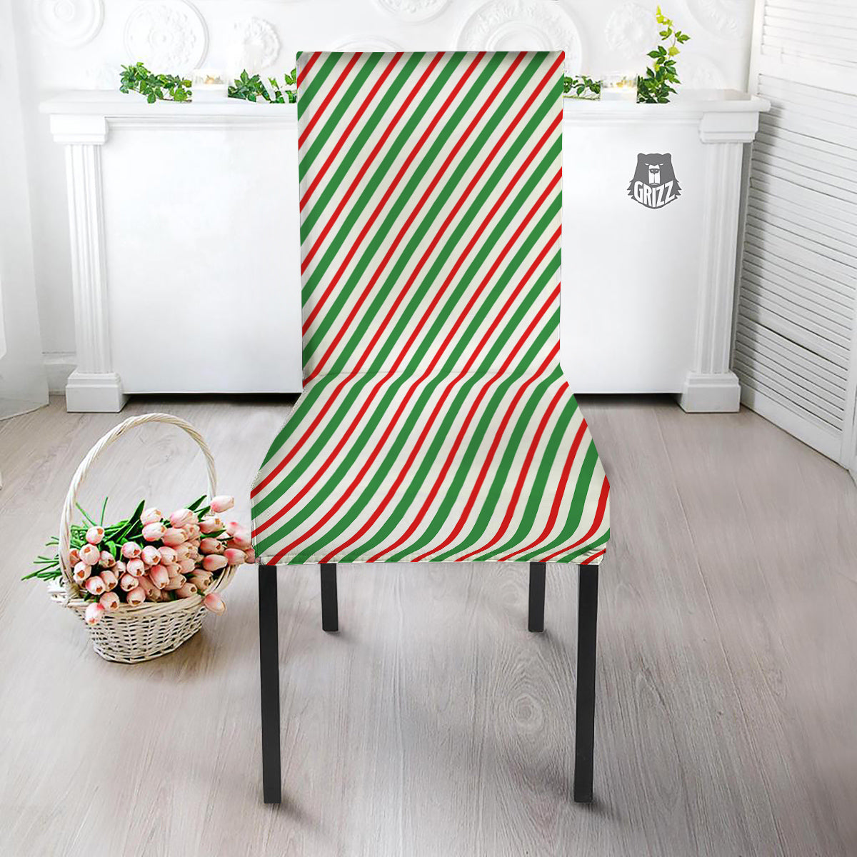 Candy Cane Stripes Christmas Print Dining Chair Slipcover-grizzshop