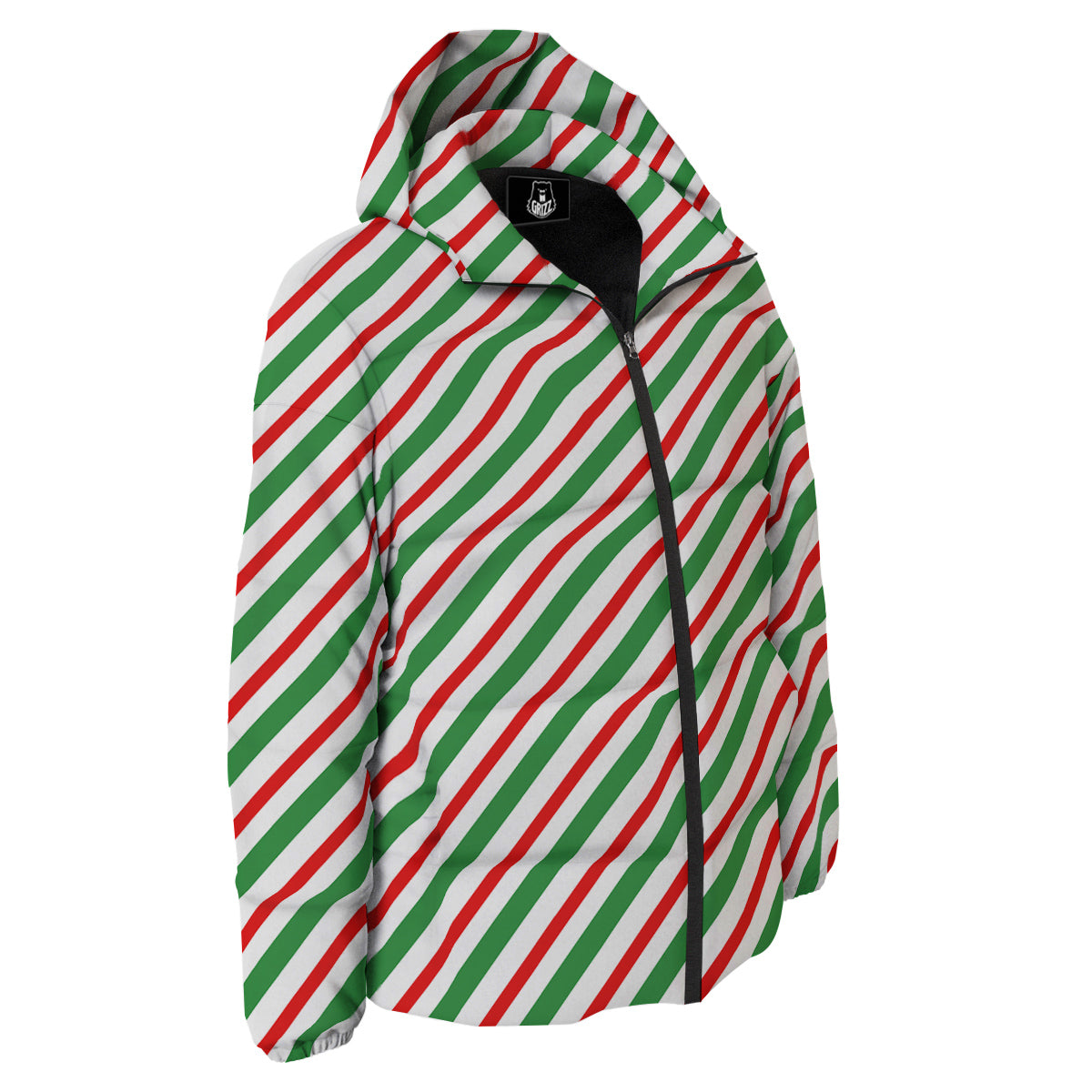 Candy Cane Stripes Christmas Print Down Jacket-grizzshop