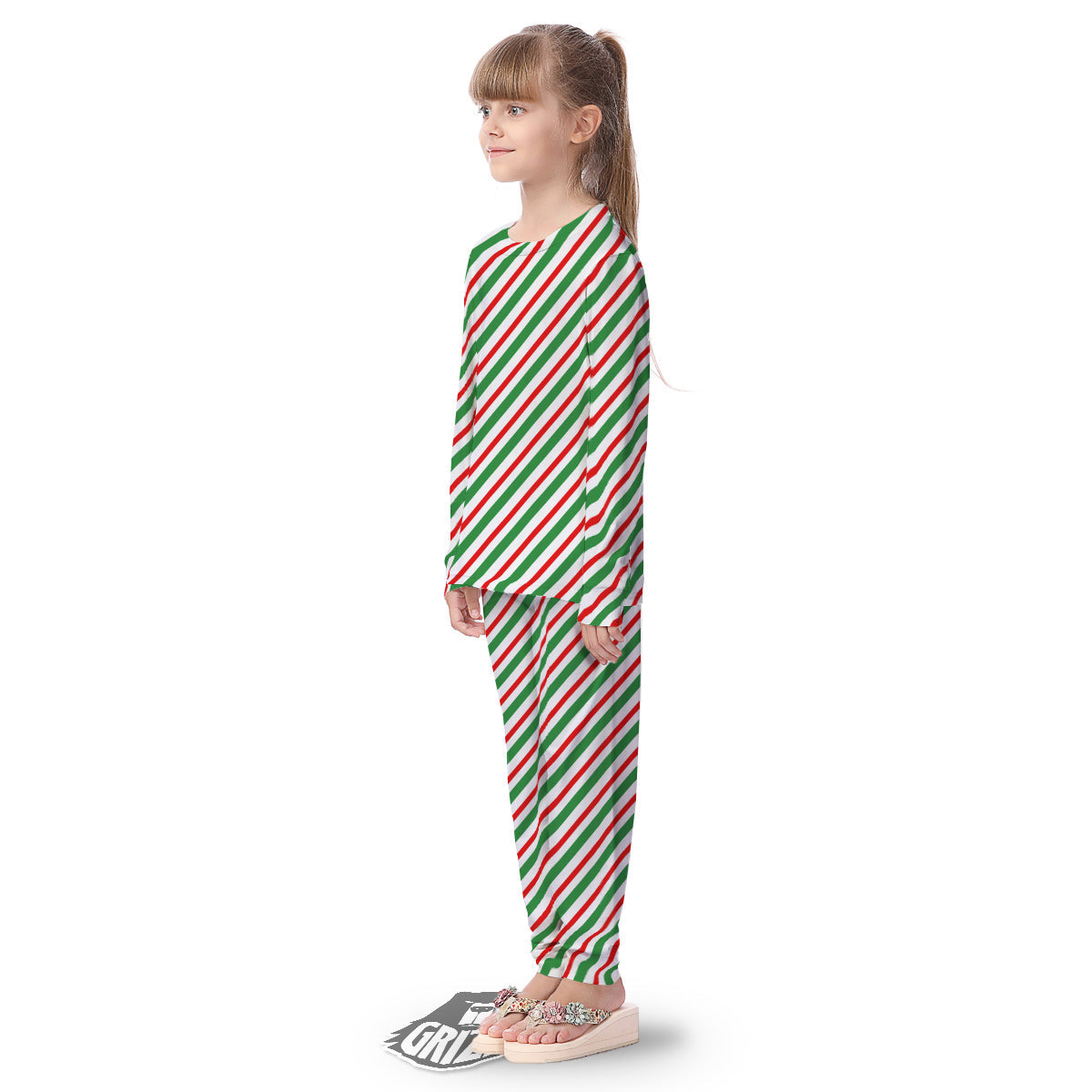 Candy Cane Stripes Christmas Print Kid's Pajamas-grizzshop