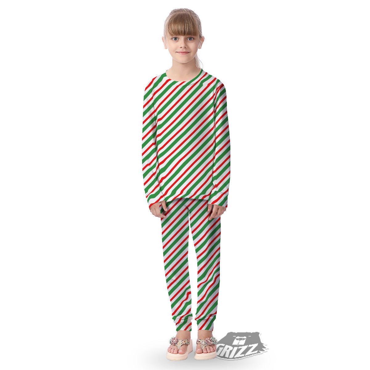 Candy Cane Stripes Christmas Print Kid's Pajamas-grizzshop