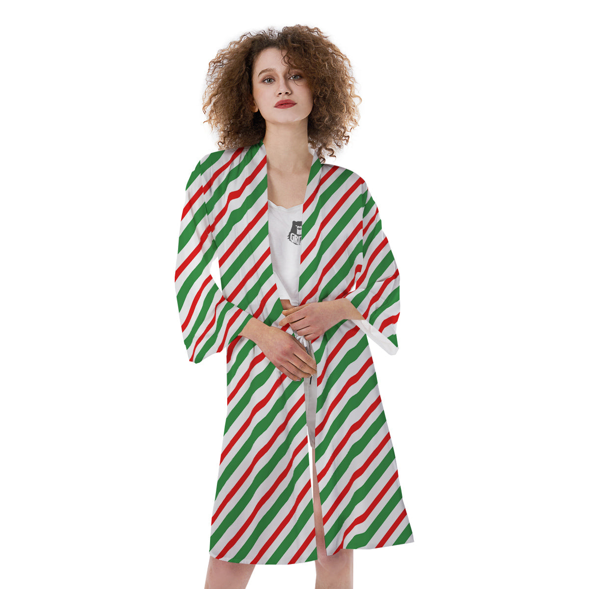 Candy Cane Stripes Christmas Print Kimono-grizzshop