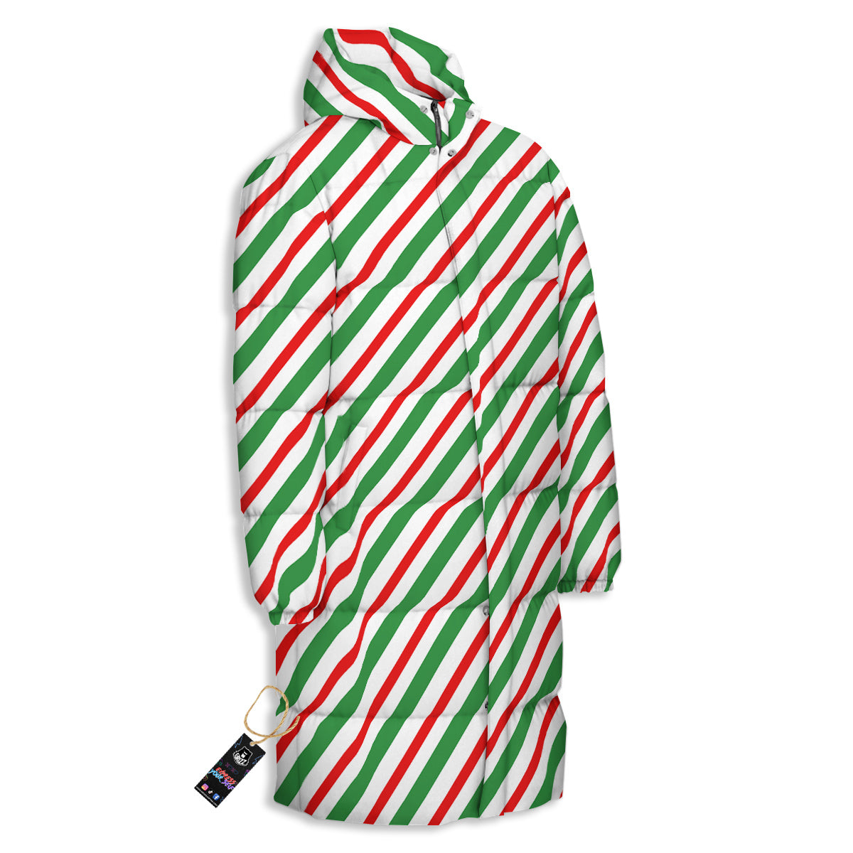 Candy Cane Stripes Christmas Print Long Down Jacket-grizzshop