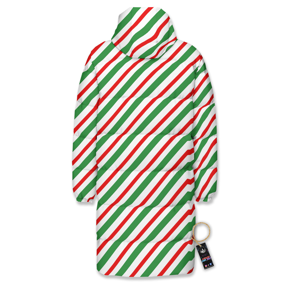 Candy Cane Stripes Christmas Print Long Down Jacket-grizzshop