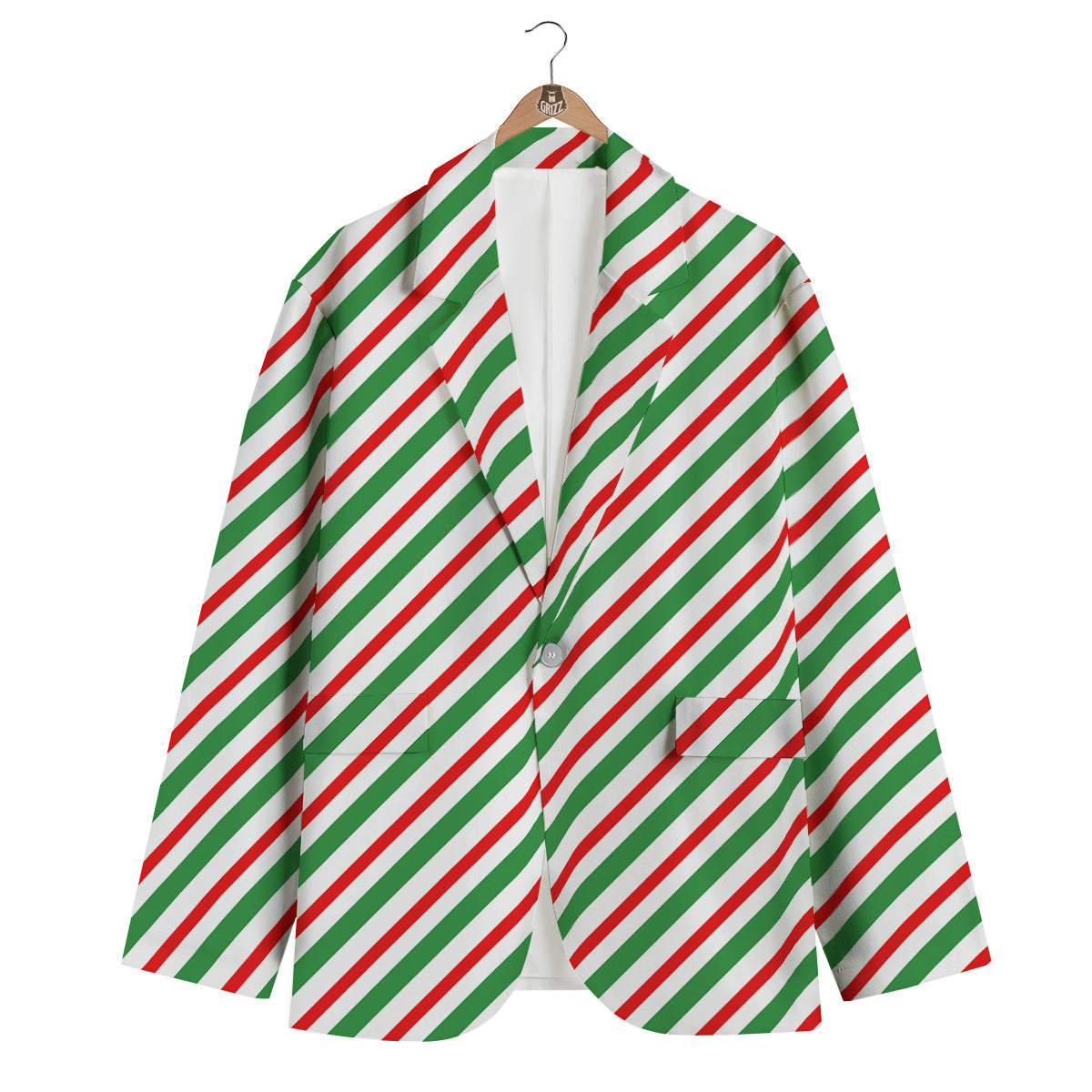 Candy Cane Stripes Christmas Print Men's Blazer-grizzshop