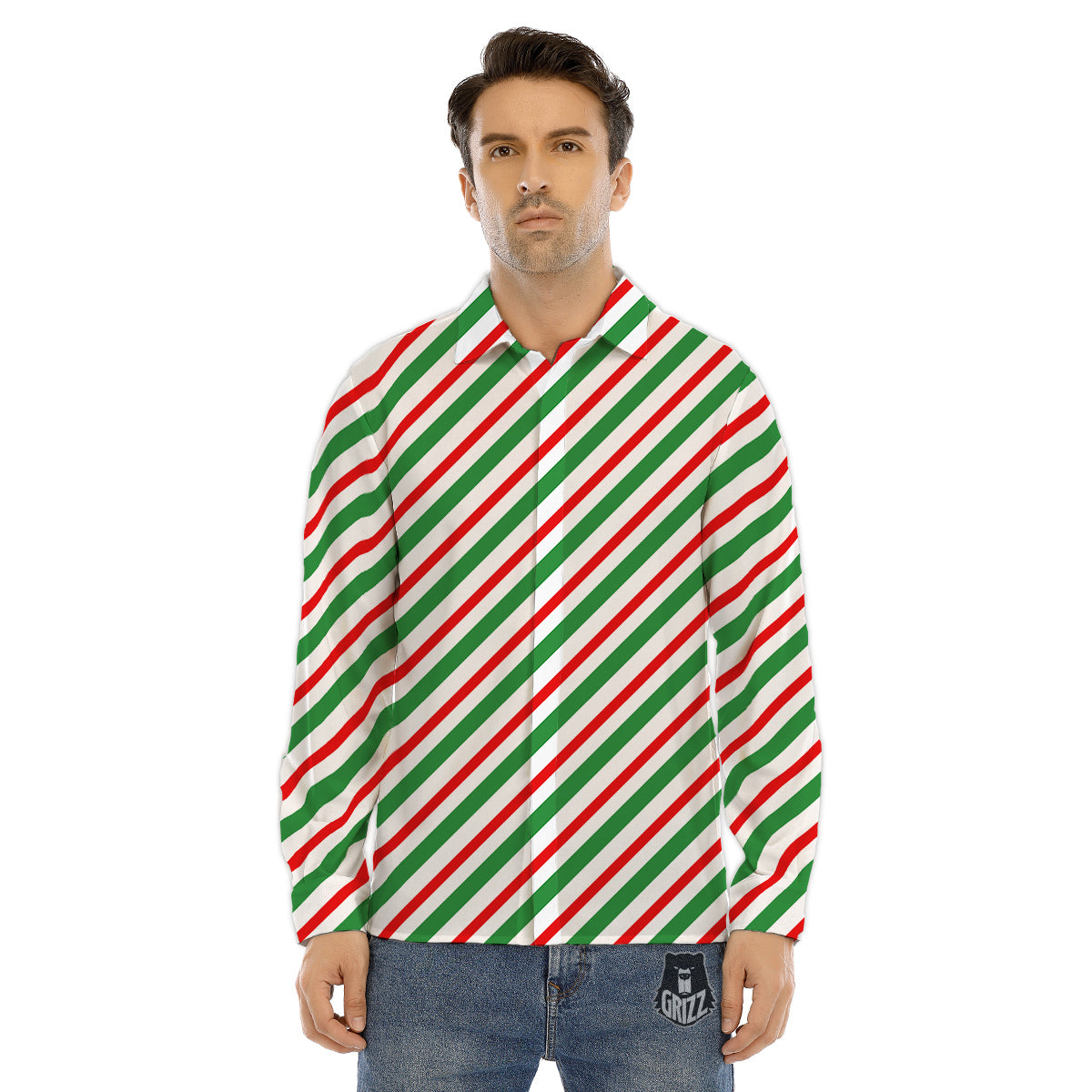 Candy Cane Stripes Christmas Print Men's Dress Shirts-grizzshop