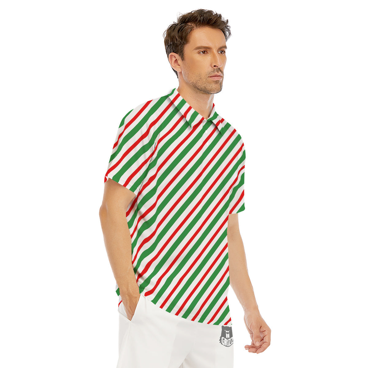 Candy Cane Stripes Christmas Print Men's Golf Shirts-grizzshop