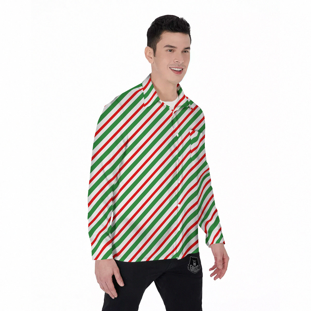 Candy Cane Stripes Christmas Print Men's Long Sleeve Shirts-grizzshop