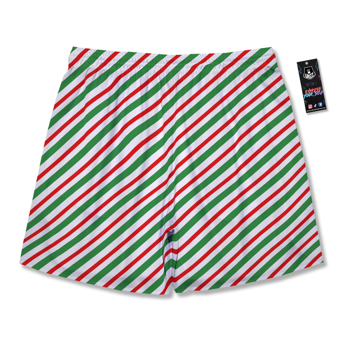 Candy Cane Stripes Christmas Print Men's Running Shorts-grizzshop