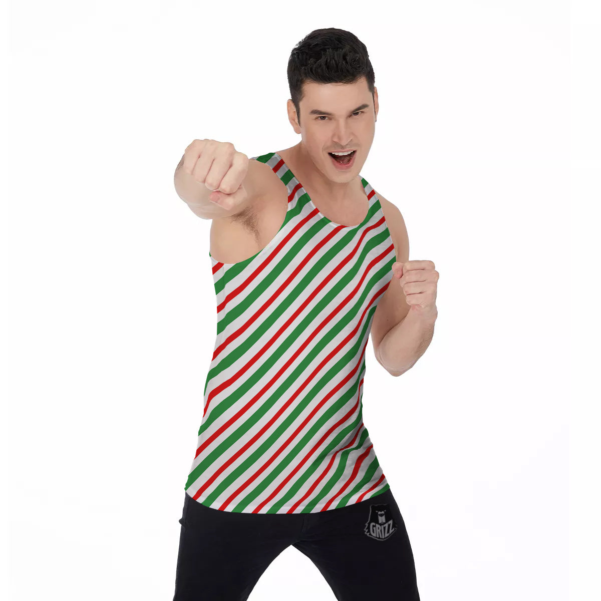 Candy Cane Stripes Christmas Print Men's Tank Top-grizzshop