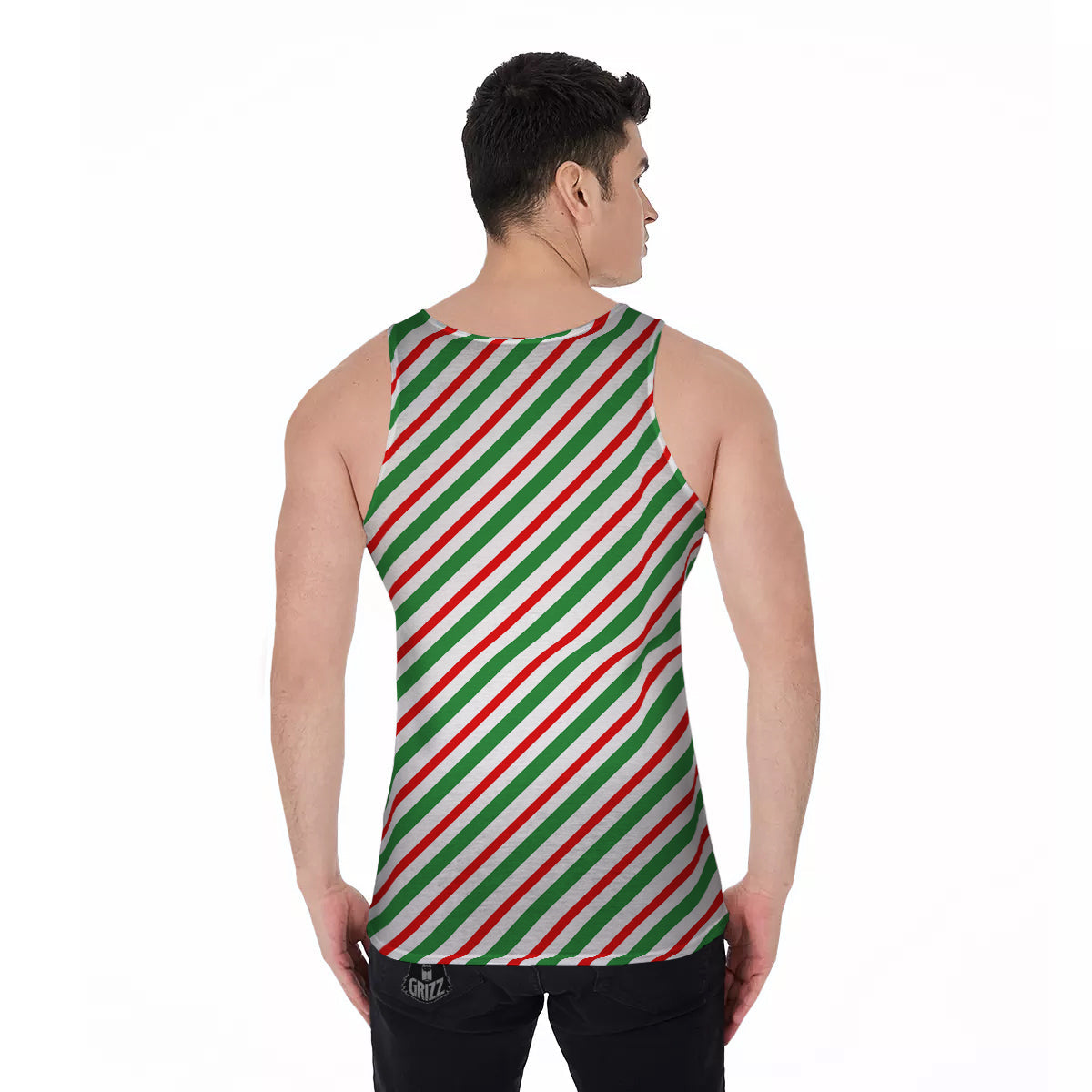 Candy Cane Stripes Christmas Print Men's Tank Top-grizzshop