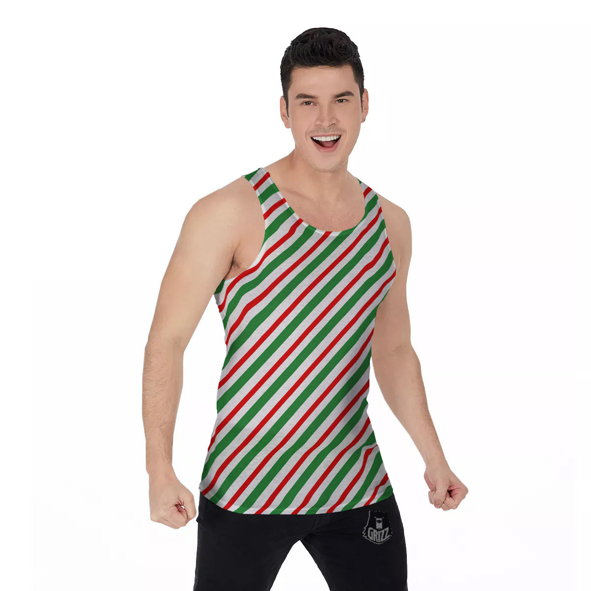 Candy Cane Stripes Christmas Print Men's Tank Top-grizzshop