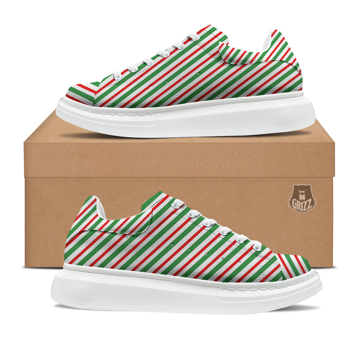 Candy Cane Stripes Christmas Print Platform Shoes-grizzshop