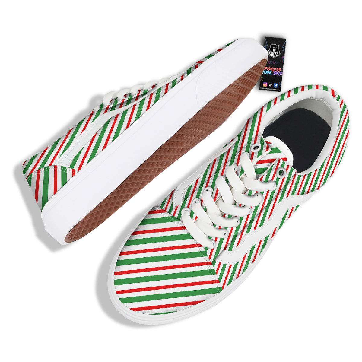 Candy Cane Stripes Christmas Print Skate Shoes-grizzshop