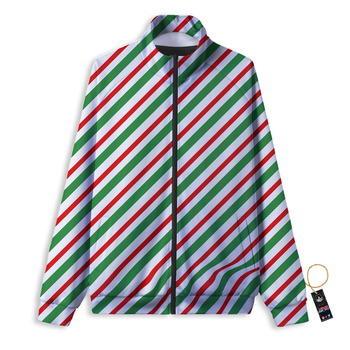 Candy Cane Stripes Christmas Print Track Jacket-grizzshop