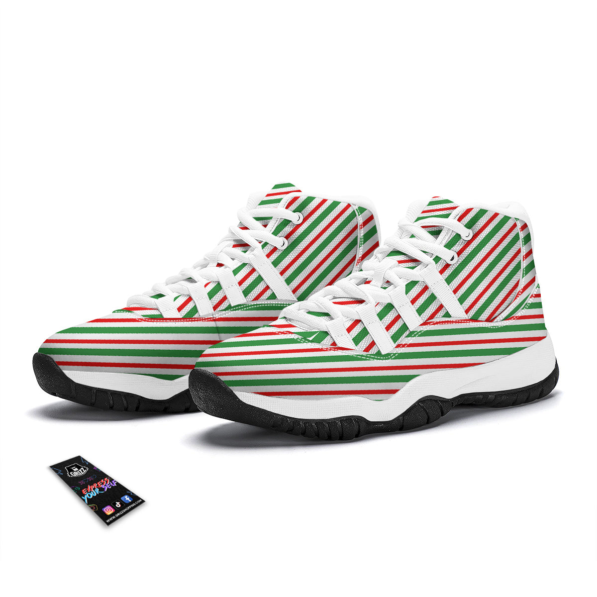Candy Cane Stripes Christmas Print White Bball Shoes-grizzshop