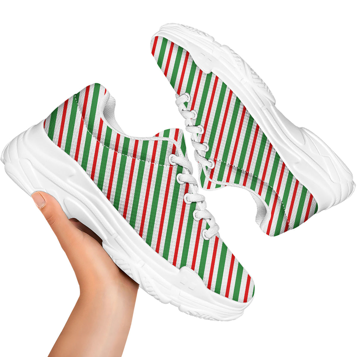 Candy Cane Stripes Christmas Print White Chunky Shoes-grizzshop