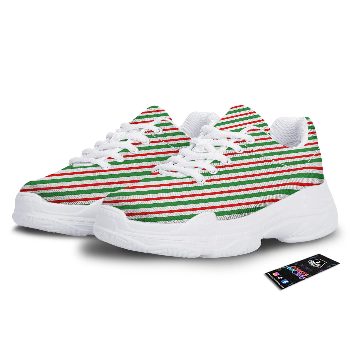 Candy Cane Stripes Christmas Print White Chunky Shoes-grizzshop