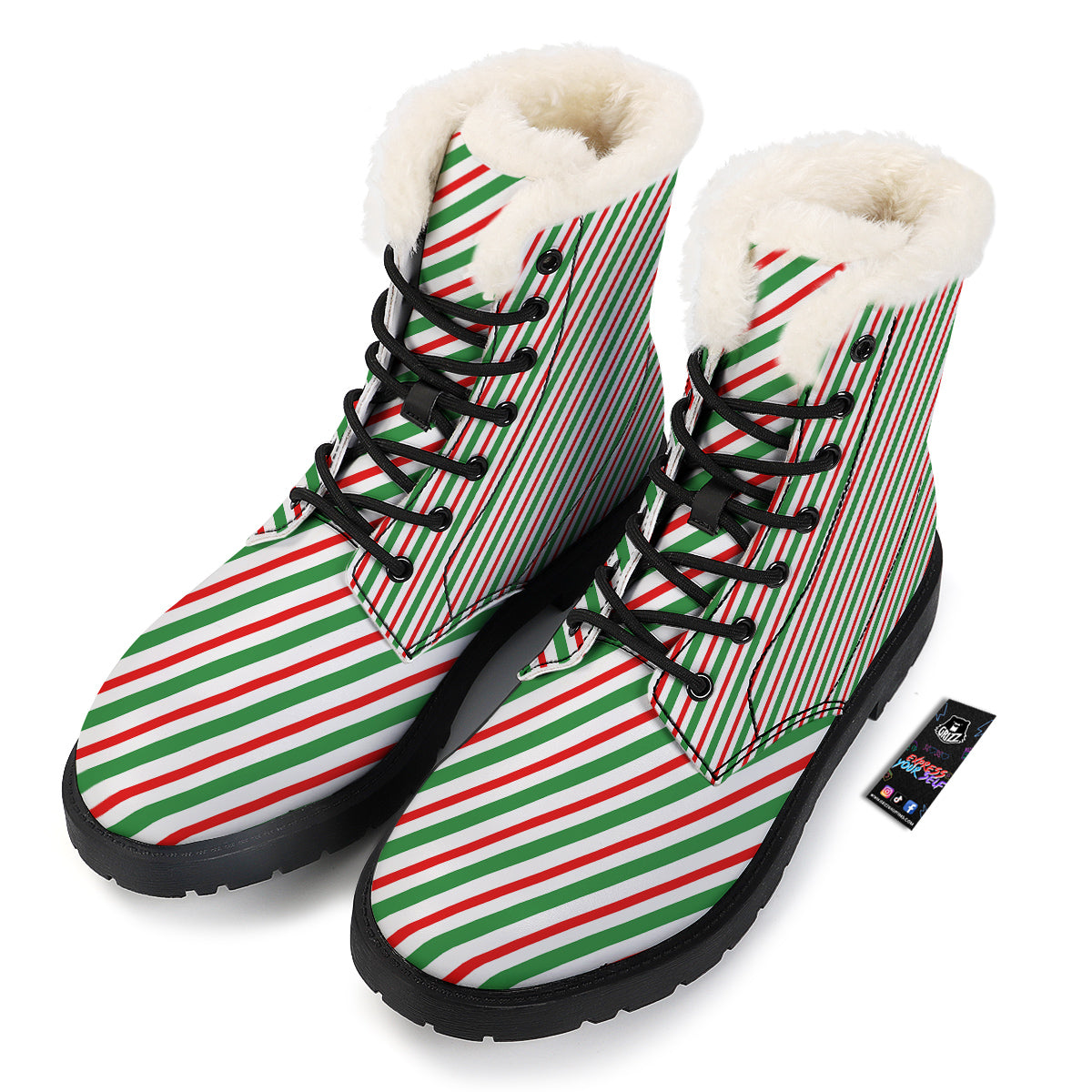 Candy Cane Stripes Christmas Print Winter Boots-grizzshop