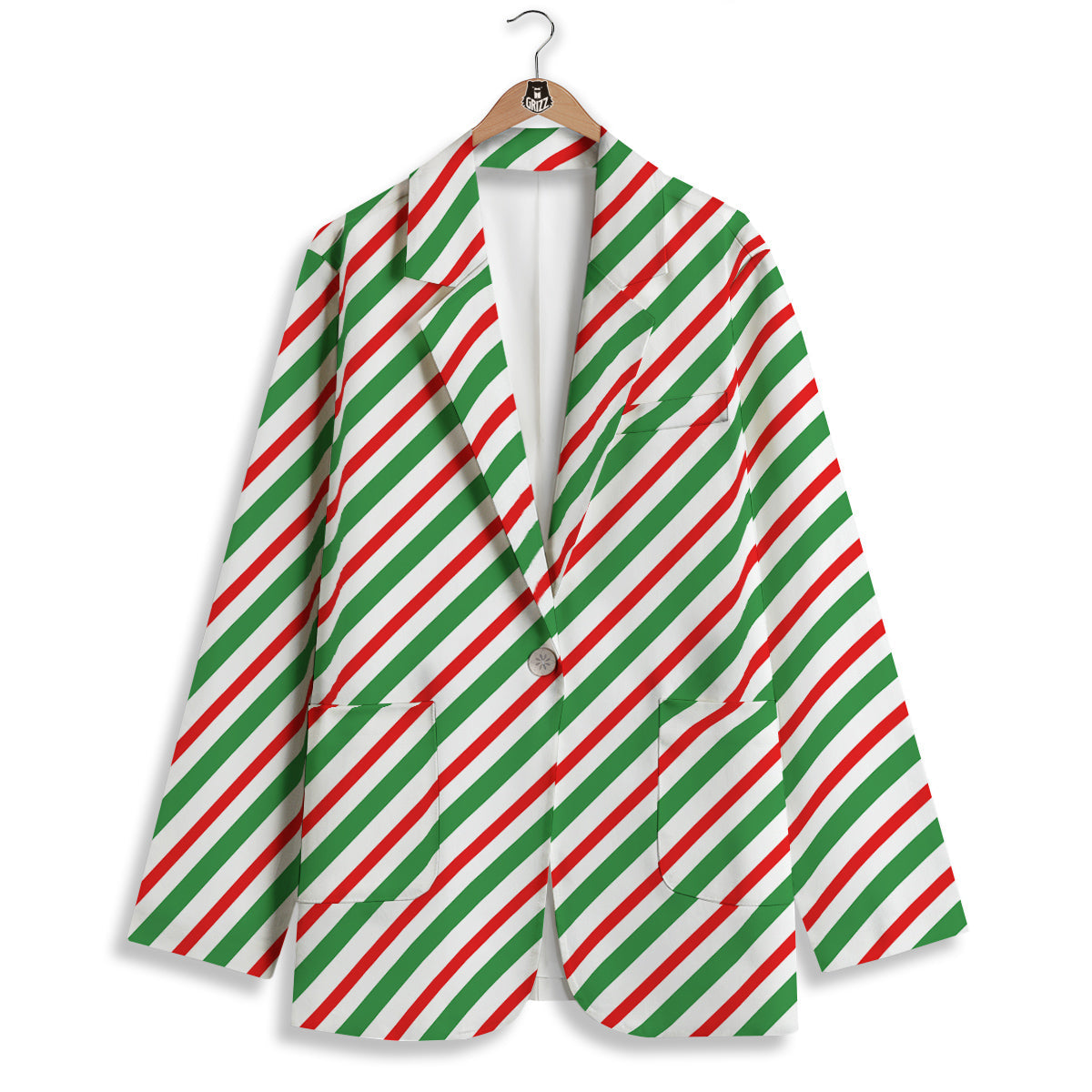 Candy Cane Stripes Christmas Print Women's Blazer-grizzshop