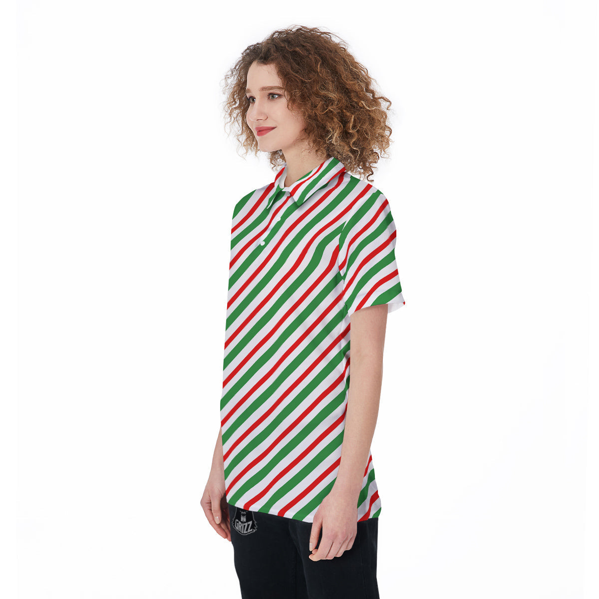 Candy Cane Stripes Christmas Print Women's Golf Shirts-grizzshop