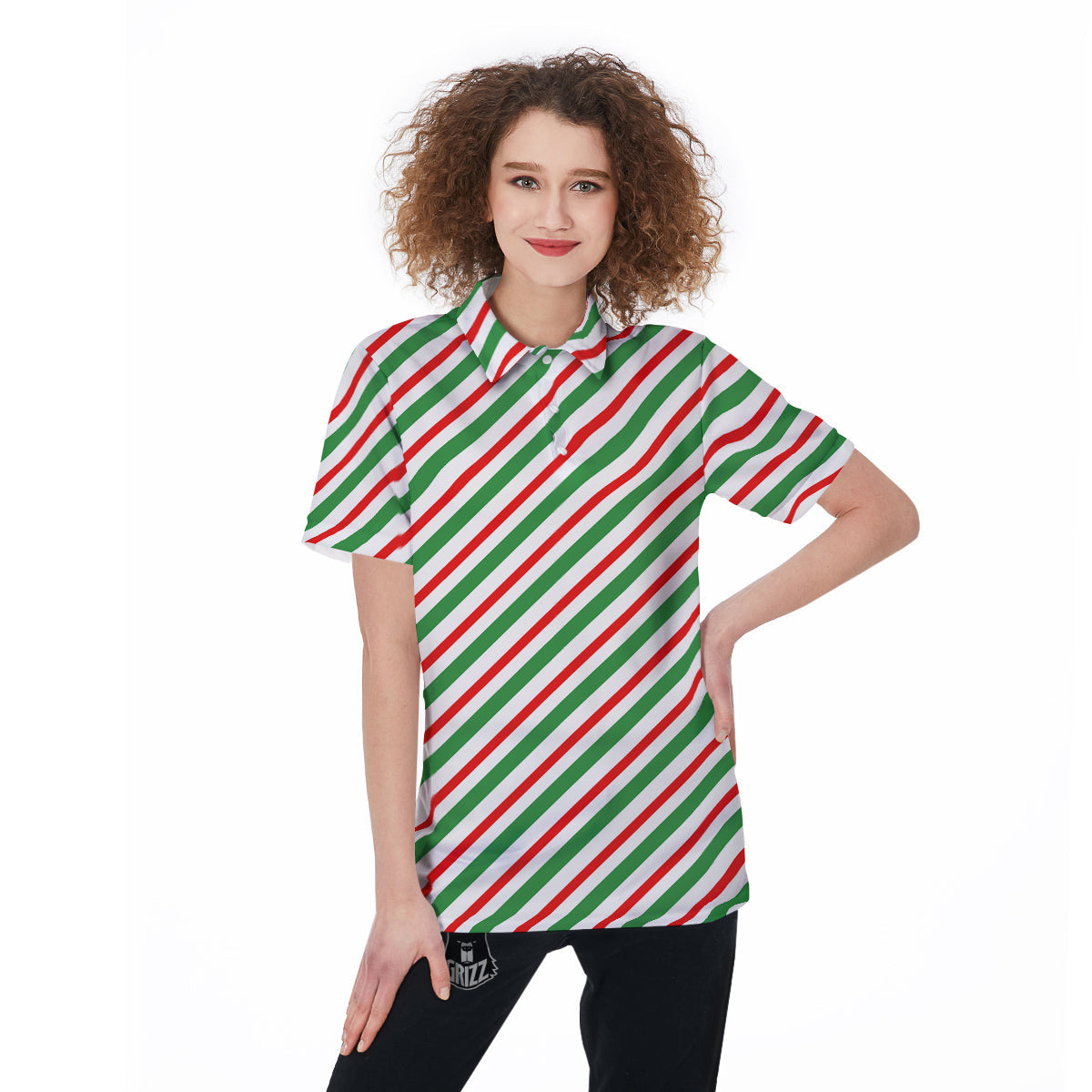 Candy Cane Stripes Christmas Print Women's Golf Shirts-grizzshop