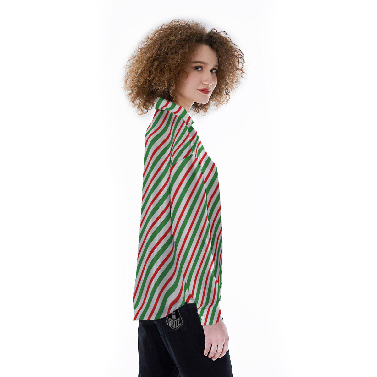 Candy Cane Stripes Christmas Print Women's Long Sleeve Shirts-grizzshop