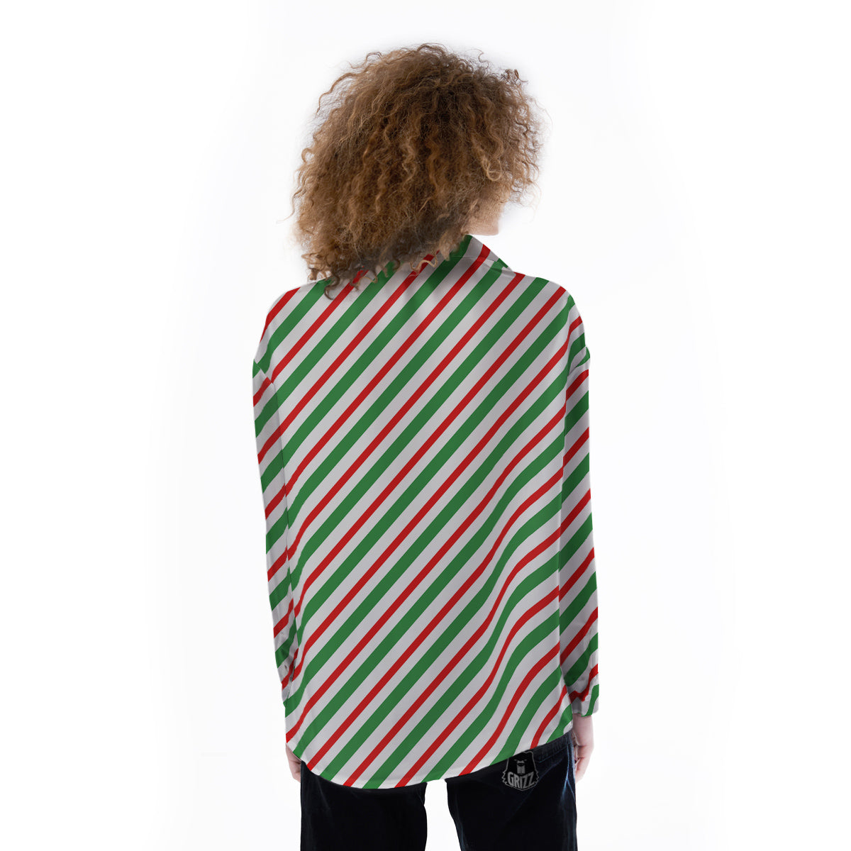 Candy Cane Stripes Christmas Print Women's Long Sleeve Shirts-grizzshop