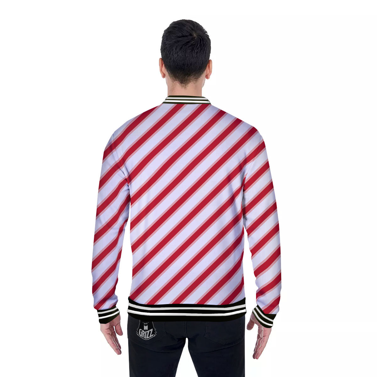 Candy Cane Stripes White And Red Print Baseball Jacket-grizzshop