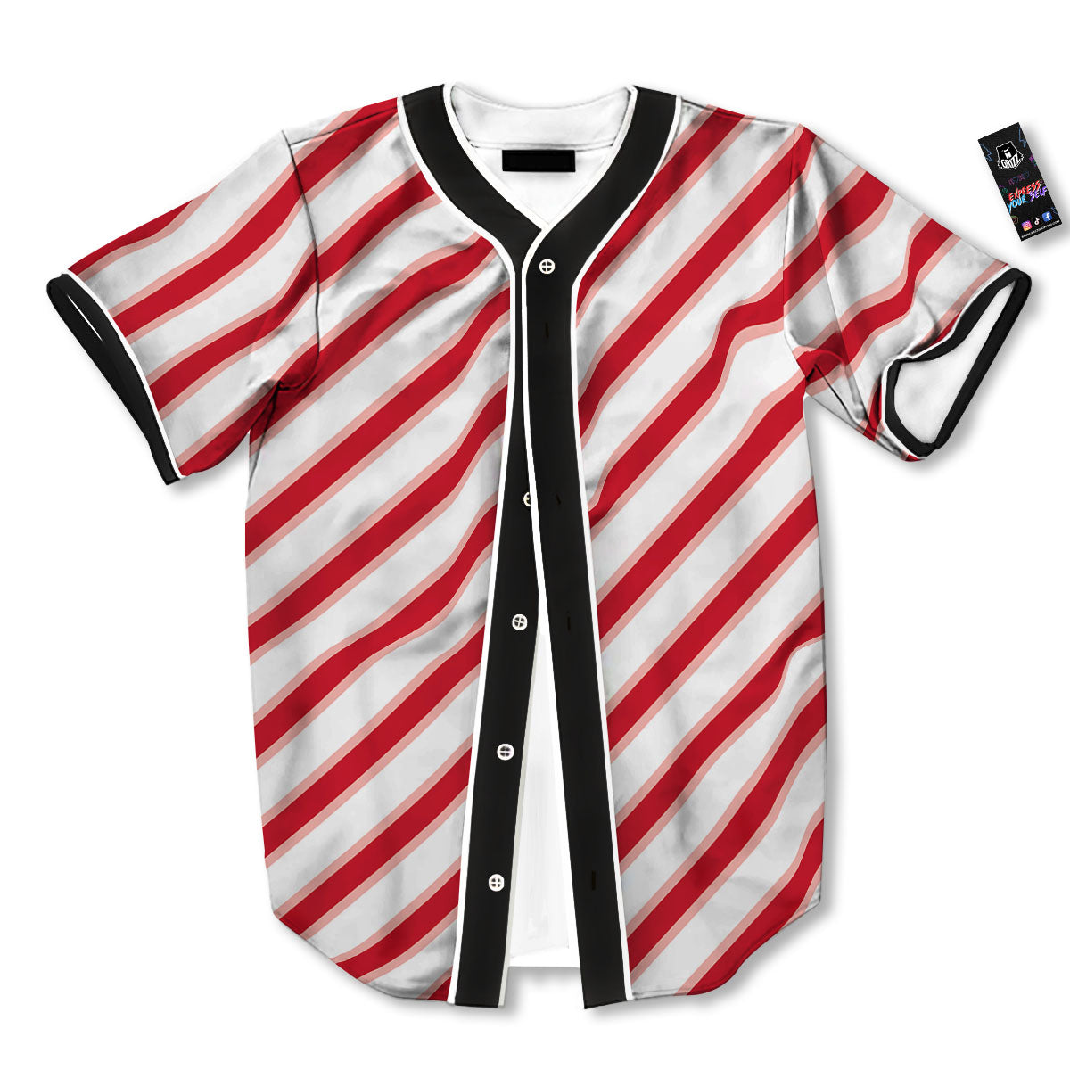 Candy Cane Stripes White And Red Print Baseball Jersey-grizzshop