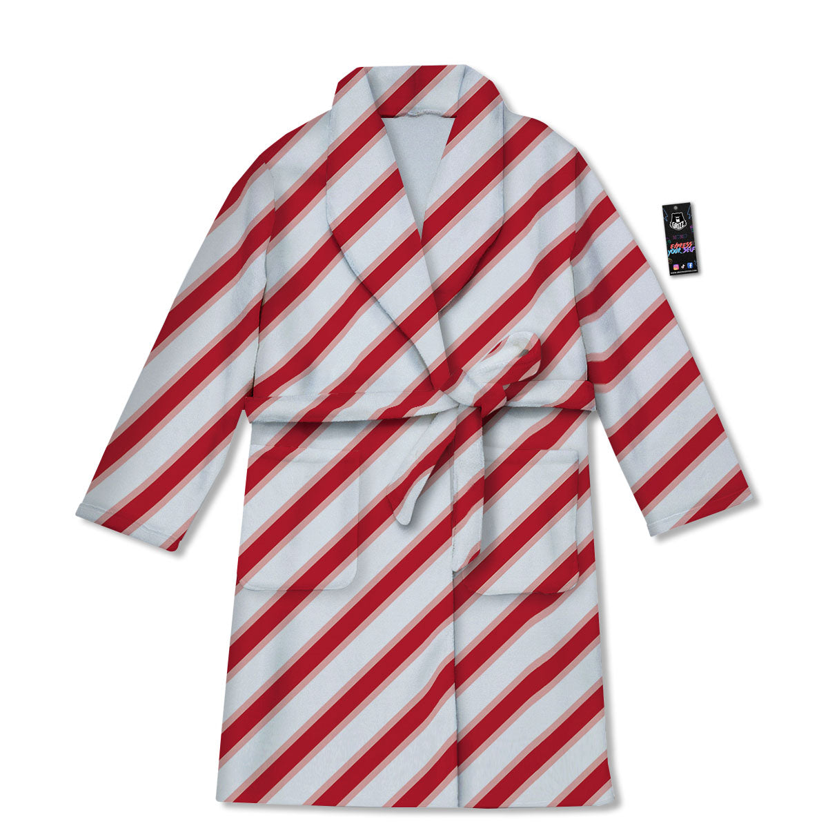 Candy Cane Stripes White And Red Print Bathrobe-grizzshop