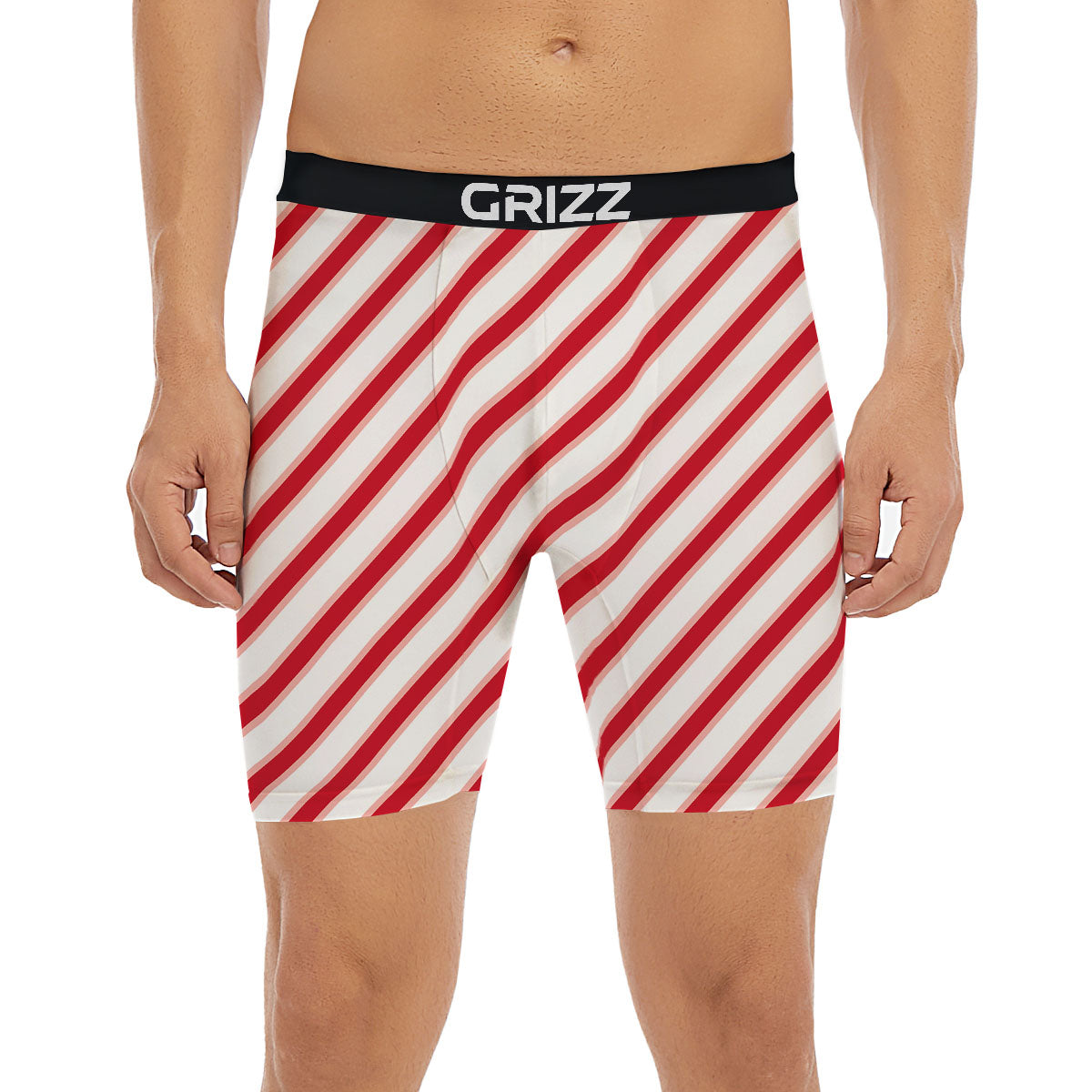 Candy Cane Stripes White And Red Print Boxer Briefs-grizzshop