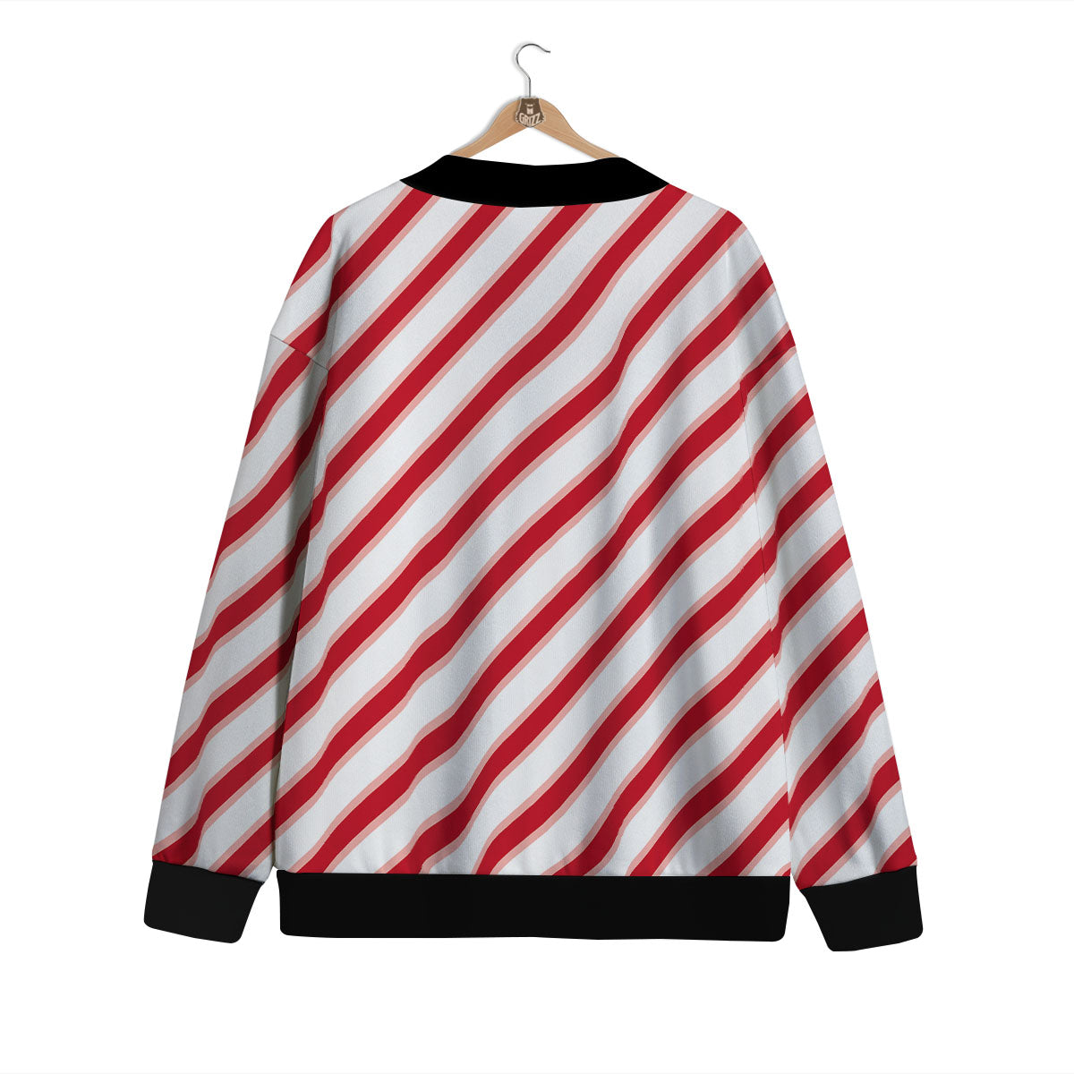 Candy Cane Stripes White And Red Print Cardigan-grizzshop