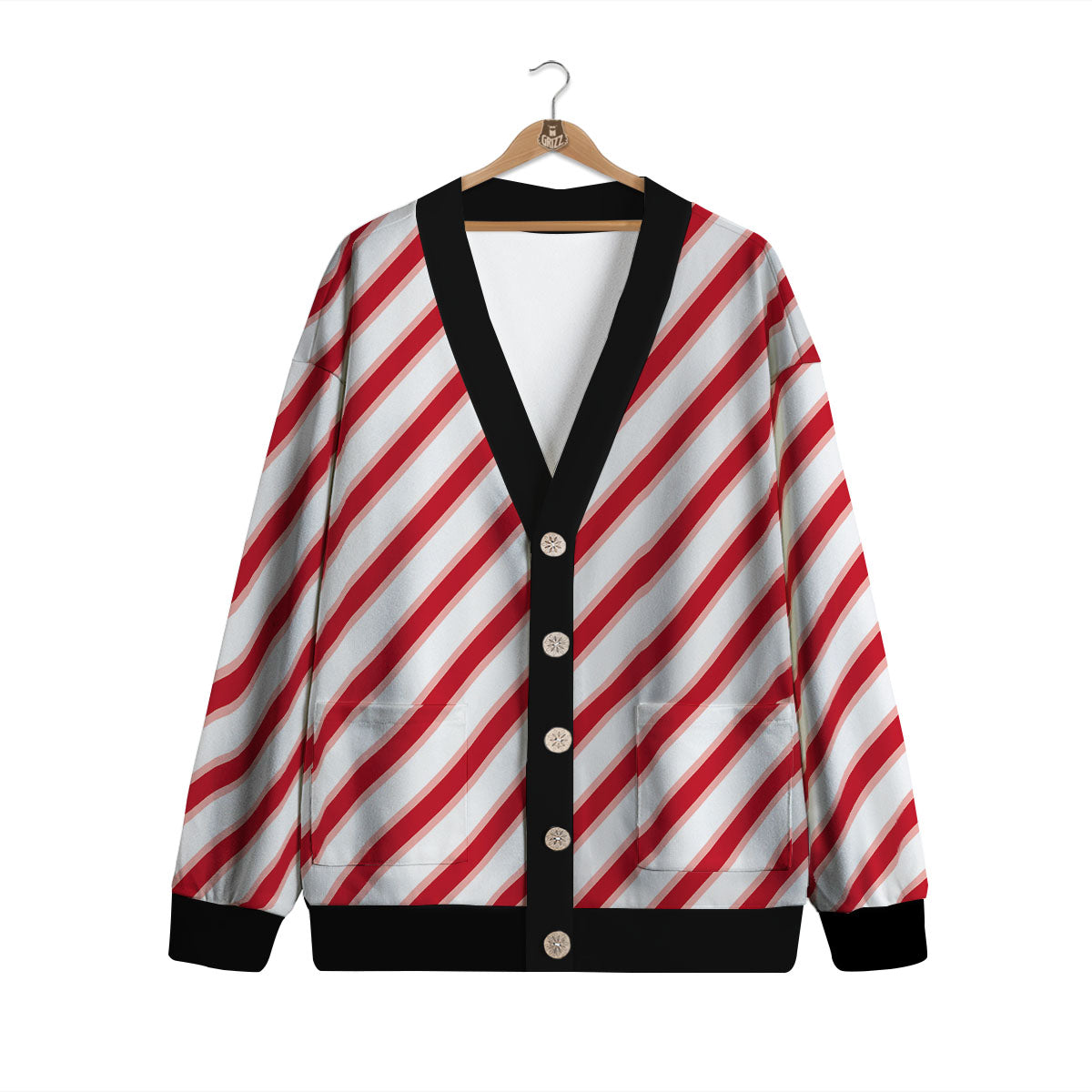 Candy Cane Stripes White And Red Print Cardigan-grizzshop