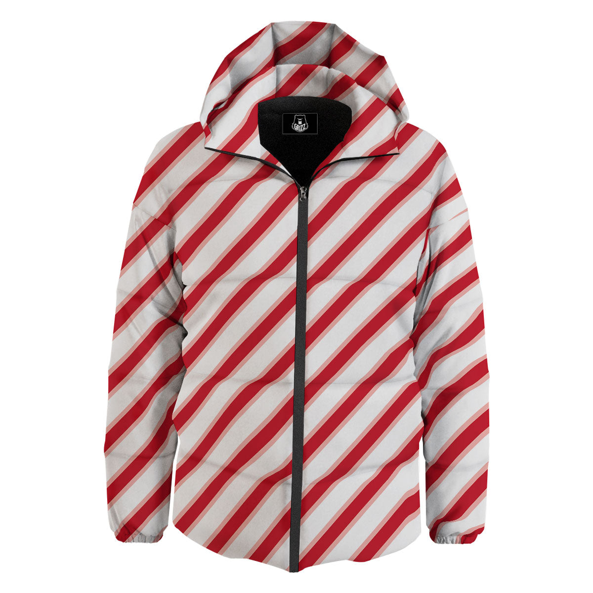Candy Cane Stripes White And Red Print Down Jacket-grizzshop