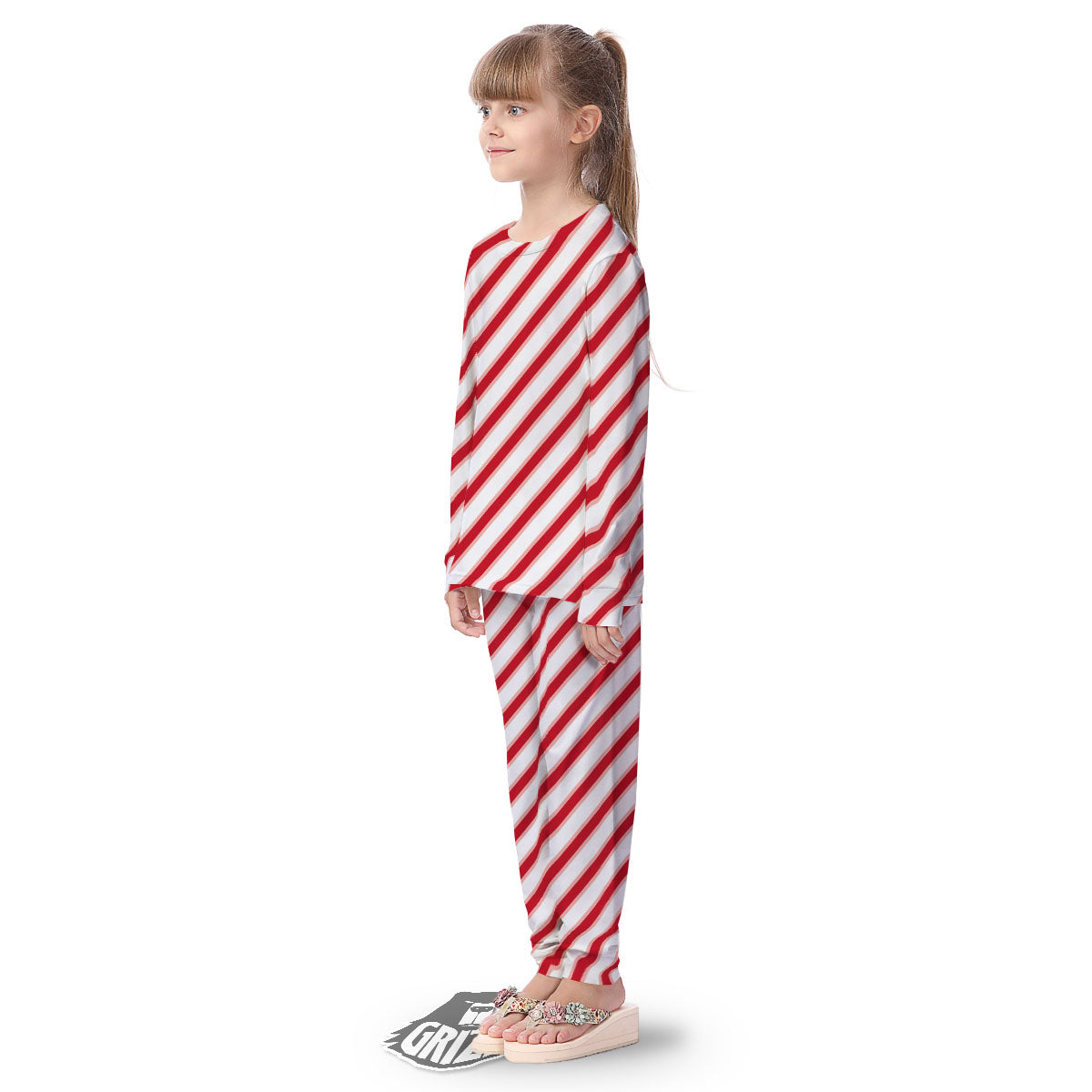 Candy Cane Stripes White And Red Print Kid's Pajamas-grizzshop