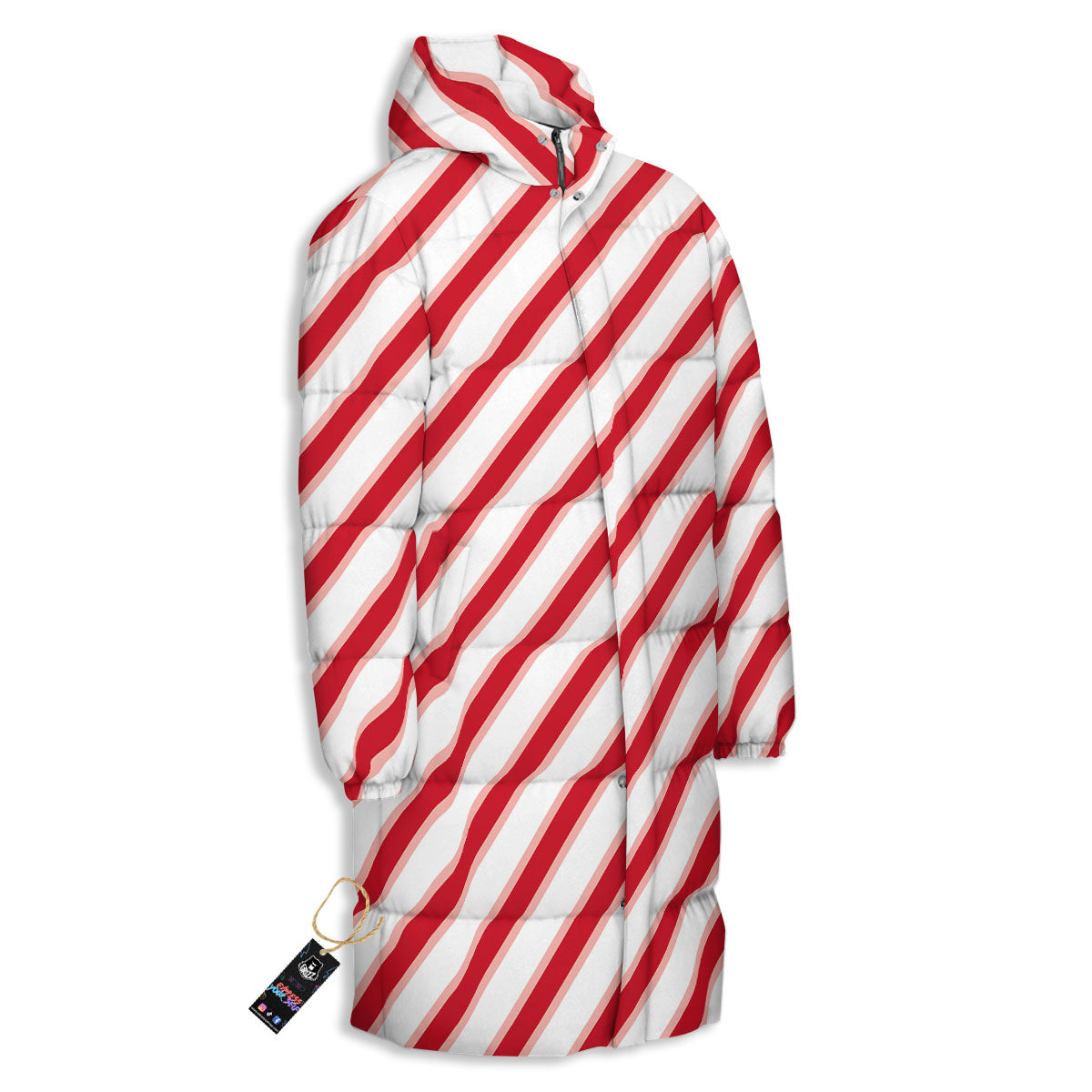 Candy Cane Stripes White And Red Print Long Down Jacket-grizzshop