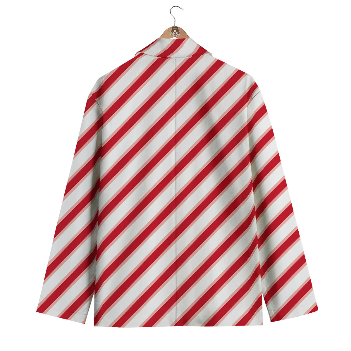 Candy Cane Stripes White And Red Print Men's Blazer-grizzshop