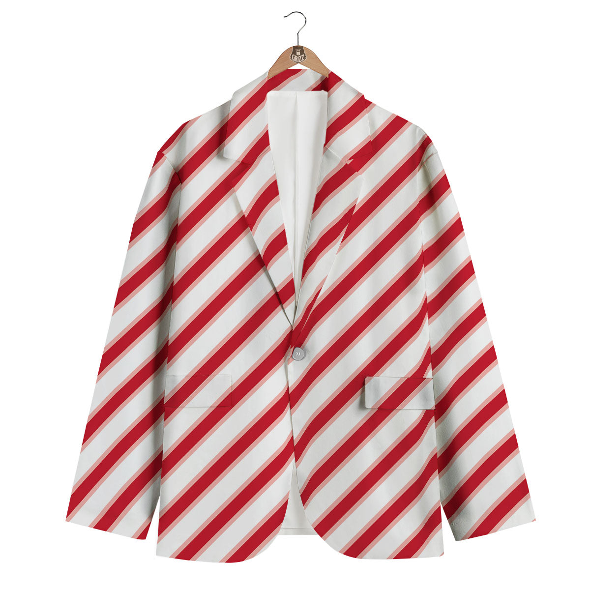 Candy Cane Stripes White And Red Print Men's Blazer-grizzshop