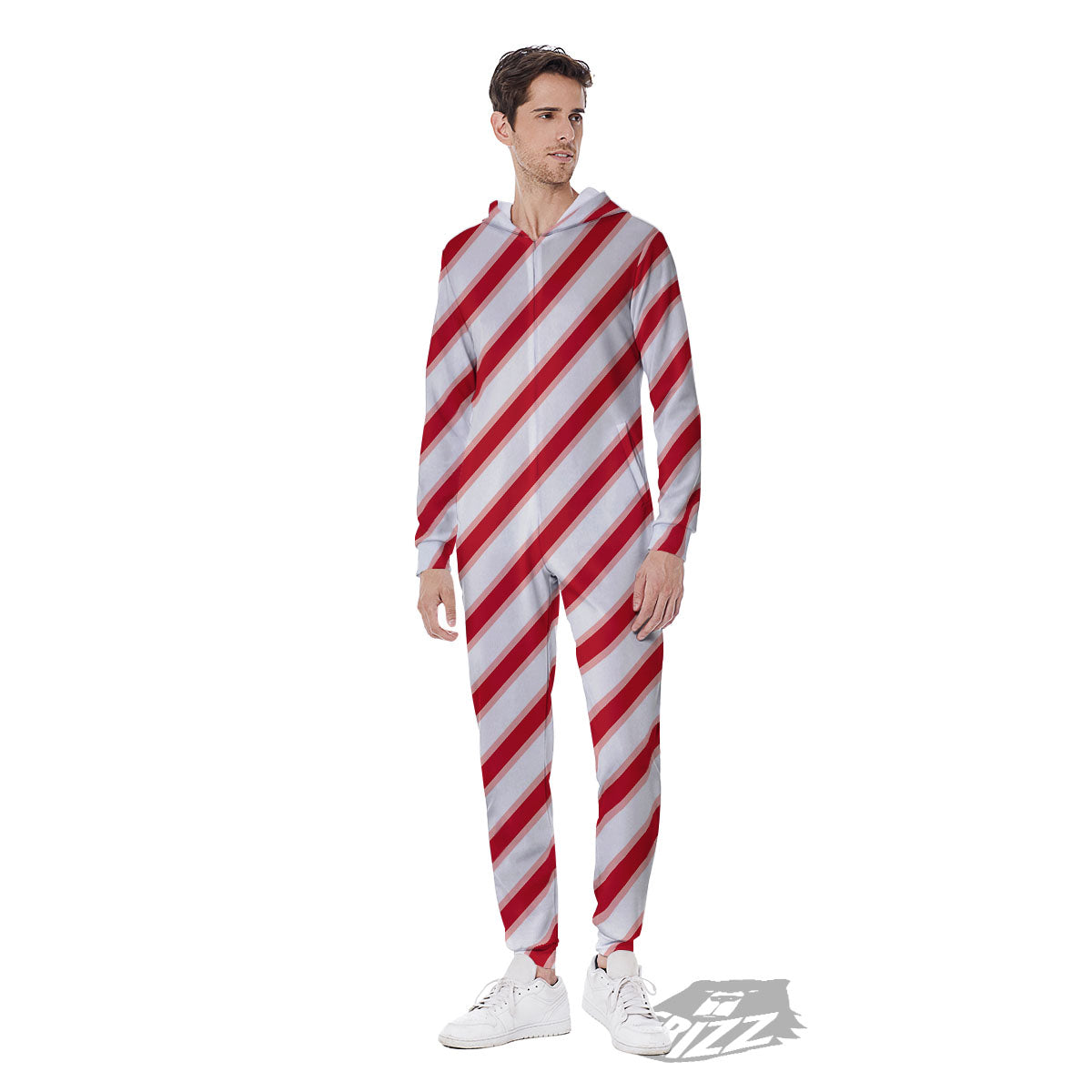Candy Cane Stripes White And Red Print Men's Jumpsuit-grizzshop