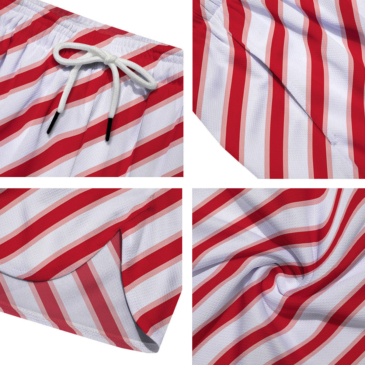 Candy Cane Stripes White and Red Print Men s Running Shorts