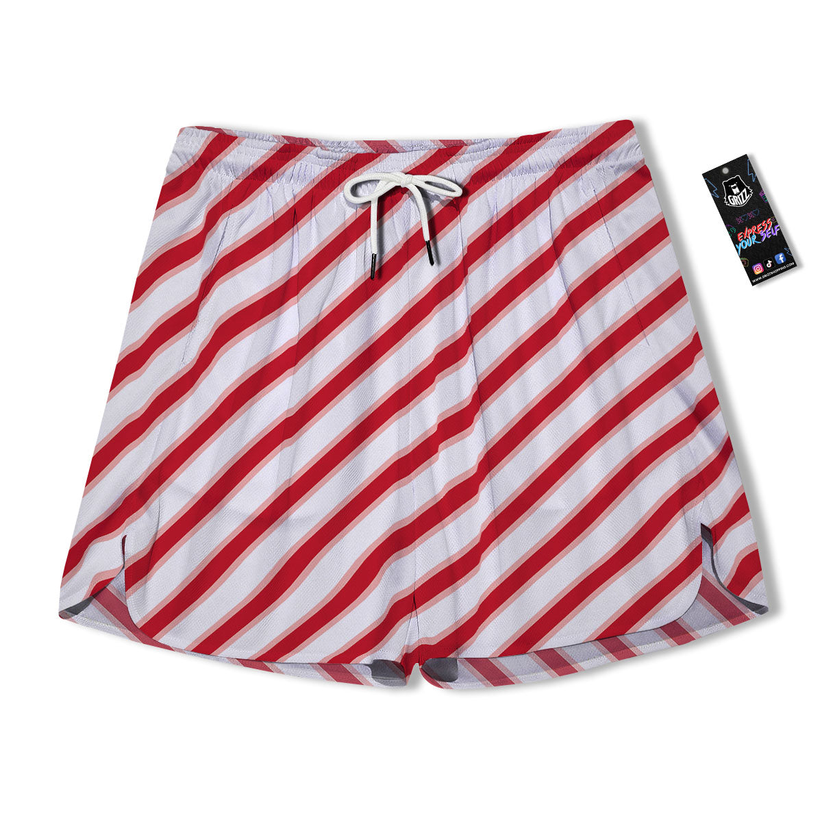 Candy Cane Stripes White And Red Print Men's Running Shorts-grizzshop