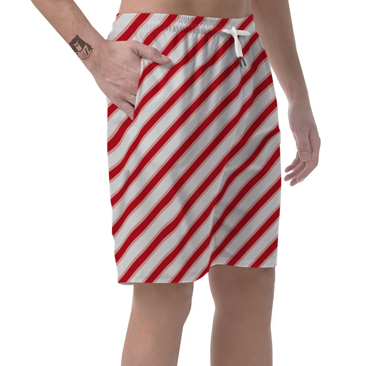Candy Cane Stripes White And Red Print Men's Shorts-grizzshop