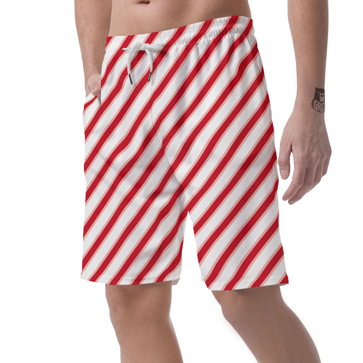 Candy Cane Stripes White And Red Print Men's Shorts-grizzshop
