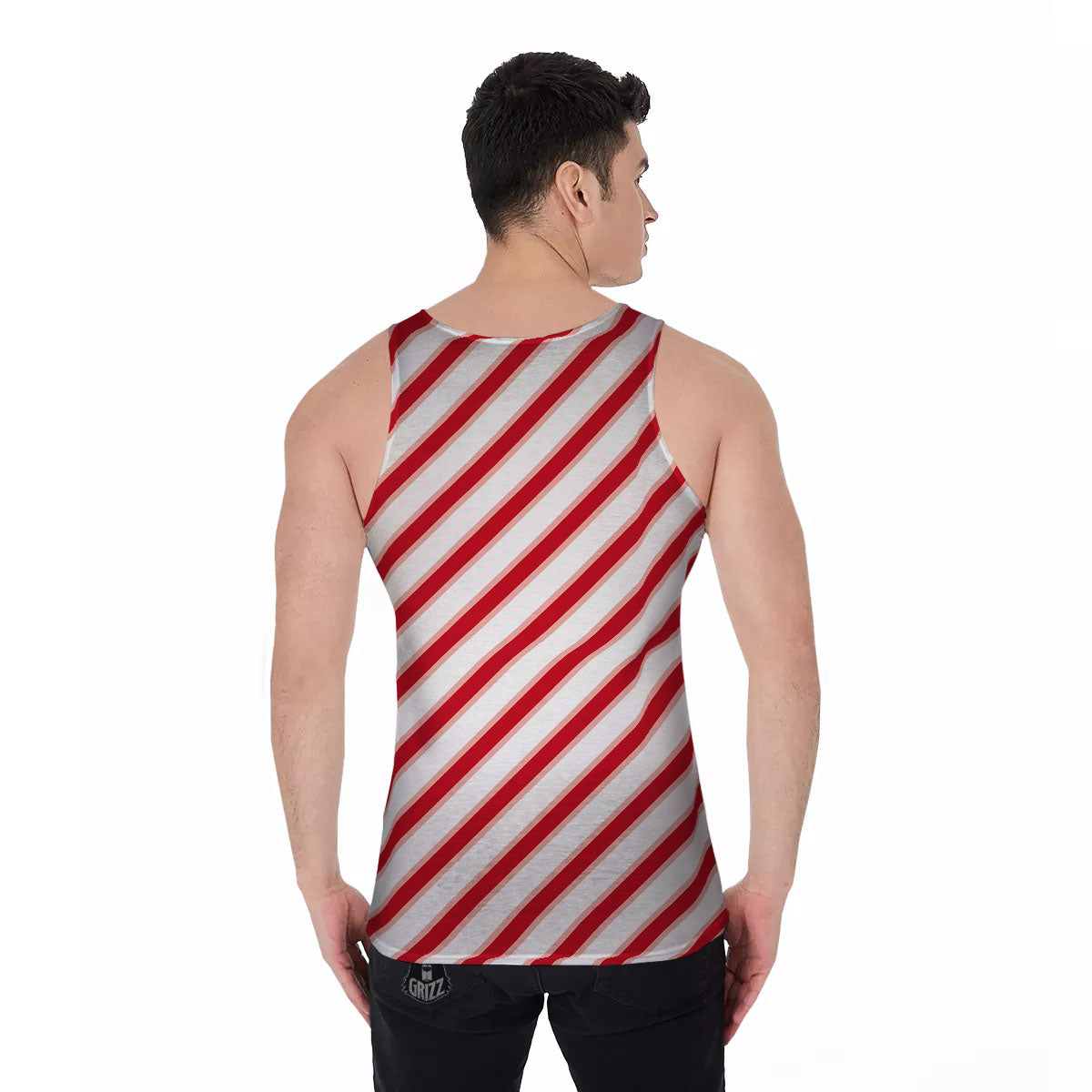 Candy Cane Stripes White And Red Print Men's Tank Top-grizzshop