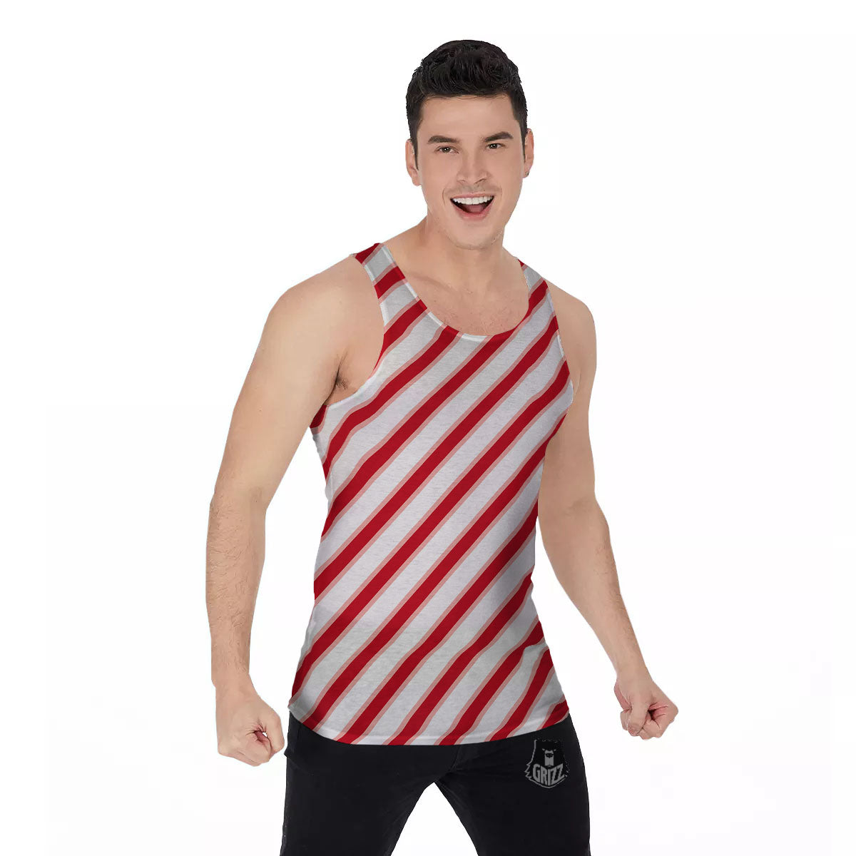 Candy Cane Stripes White And Red Print Men's Tank Top-grizzshop