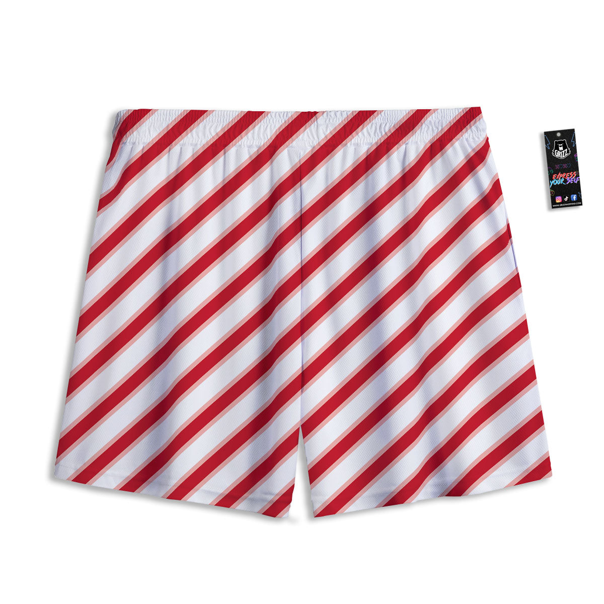 Candy Cane Stripes White And Red Print Mesh Shorts